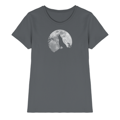 Heulender Wolf Silhouette vor Vollmond - Ladies Premium Shirt