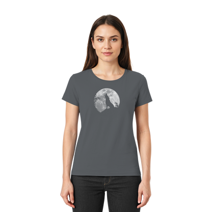 Heulender Wolf Silhouette vor Vollmond - Ladies Premium Shirt