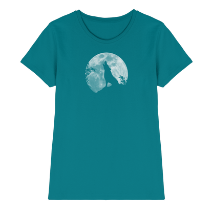 Heulender Wolf Silhouette vor Vollmond - Ladies Premium Shirt