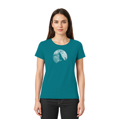Heulender Wolf Silhouette vor Vollmond - Ladies Premium Shirt