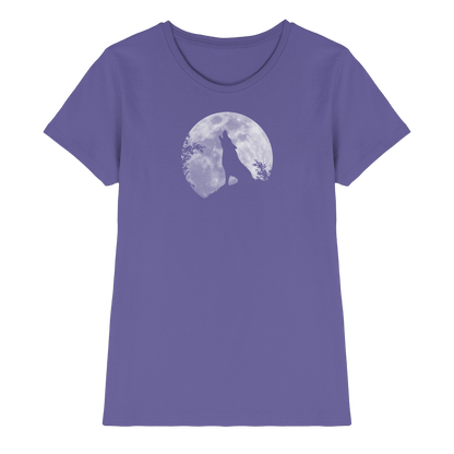 Heulender Wolf Silhouette vor Vollmond - Ladies Premium Shirt