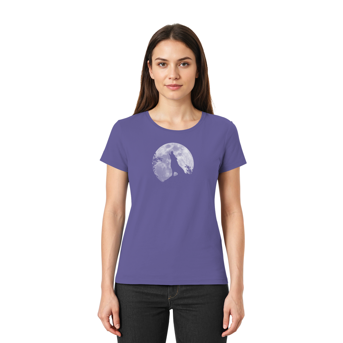 Heulender Wolf Silhouette vor Vollmond - Ladies Premium Shirt