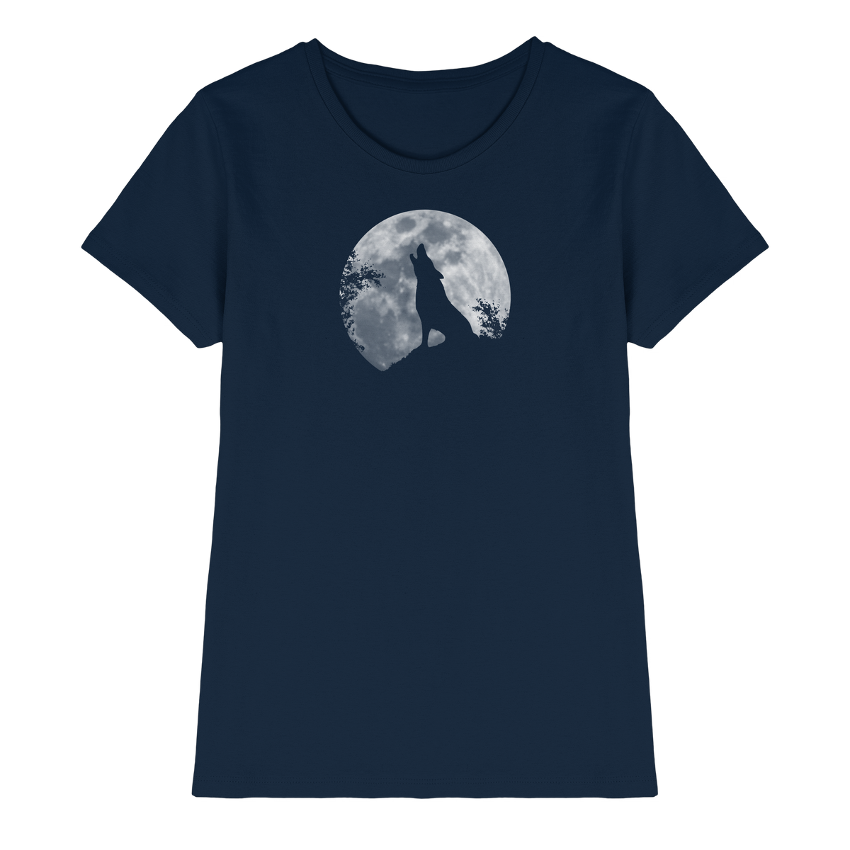 Heulender Wolf Silhouette vor Vollmond - Ladies Premium Shirt
