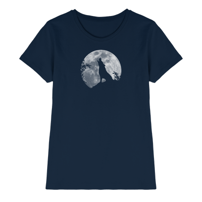 Heulender Wolf Silhouette vor Vollmond - Ladies Premium Shirt