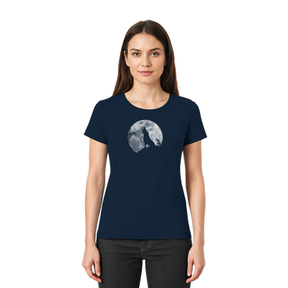 Heulender Wolf Silhouette vor Vollmond - Ladies Premium Shirt