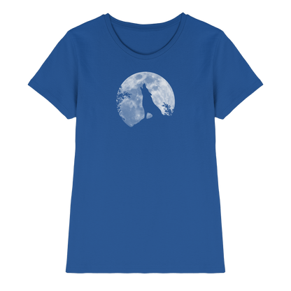 Heulender Wolf Silhouette vor Vollmond - Ladies Premium Shirt