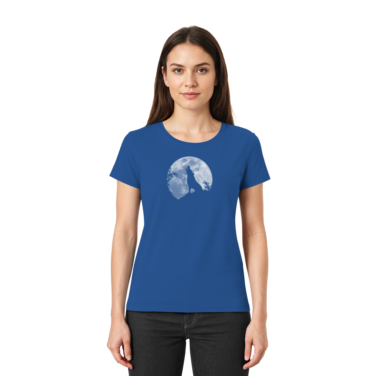 Heulender Wolf Silhouette vor Vollmond - Ladies Premium Shirt