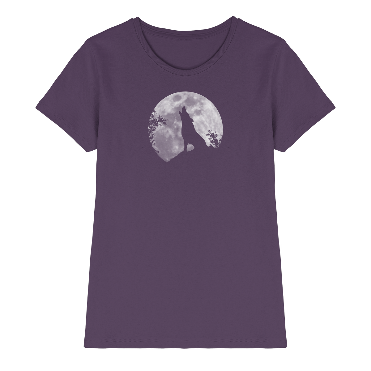 Heulender Wolf Silhouette vor Vollmond - Ladies Premium Shirt