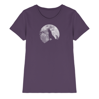 Heulender Wolf Silhouette vor Vollmond - Ladies Premium Shirt