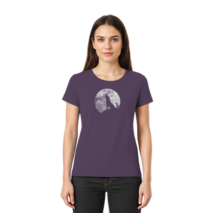 Heulender Wolf Silhouette vor Vollmond - Ladies Premium Shirt