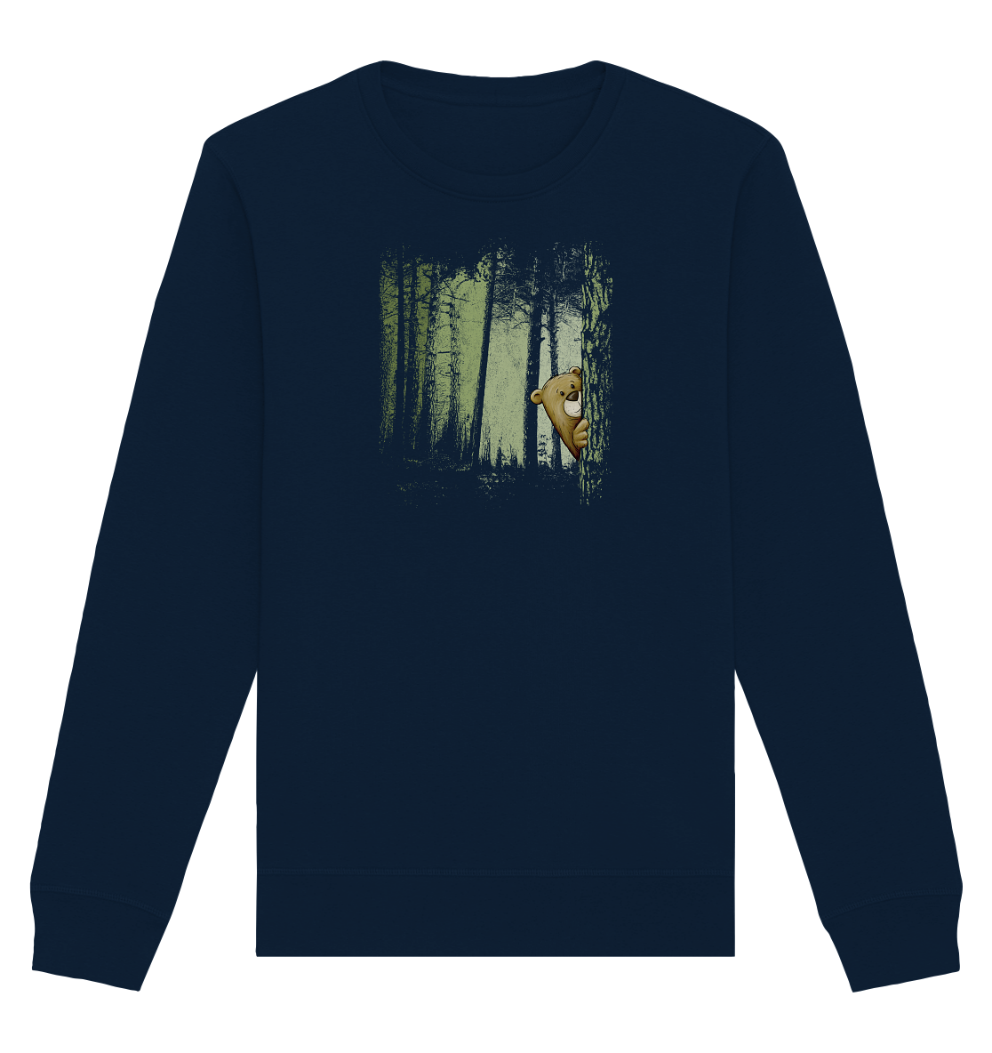 Comic Bär versteckt im Zwielicht Wald - Organic Basic Unisex Sweatshirt