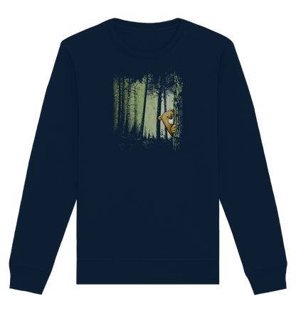 Comic Bär versteckt im Zwielicht Wald - Organic Basic Unisex Sweatshirt