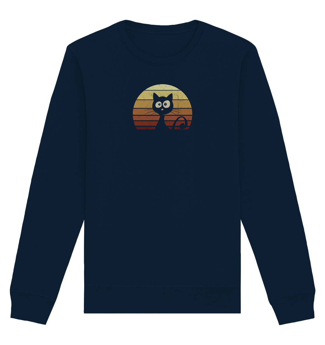 Katze vor Retro Sonnenuntergang - Organic Basic Unisex Sweatshirt