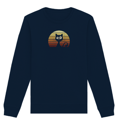 Katze vor Retro Sonnenuntergang - Organic Basic Unisex Sweatshirt