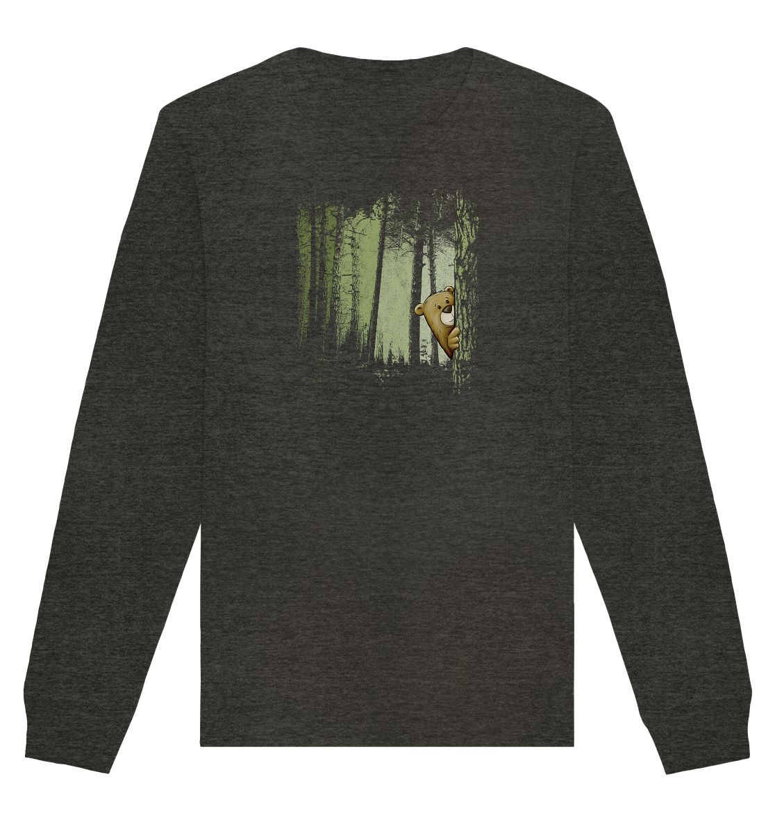 Comic Bär versteckt im Zwielicht Wald - Organic Basic Unisex Sweatshirt