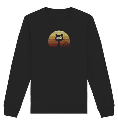 Katze vor Retro Sonnenuntergang - Organic Basic Unisex Sweatshirt