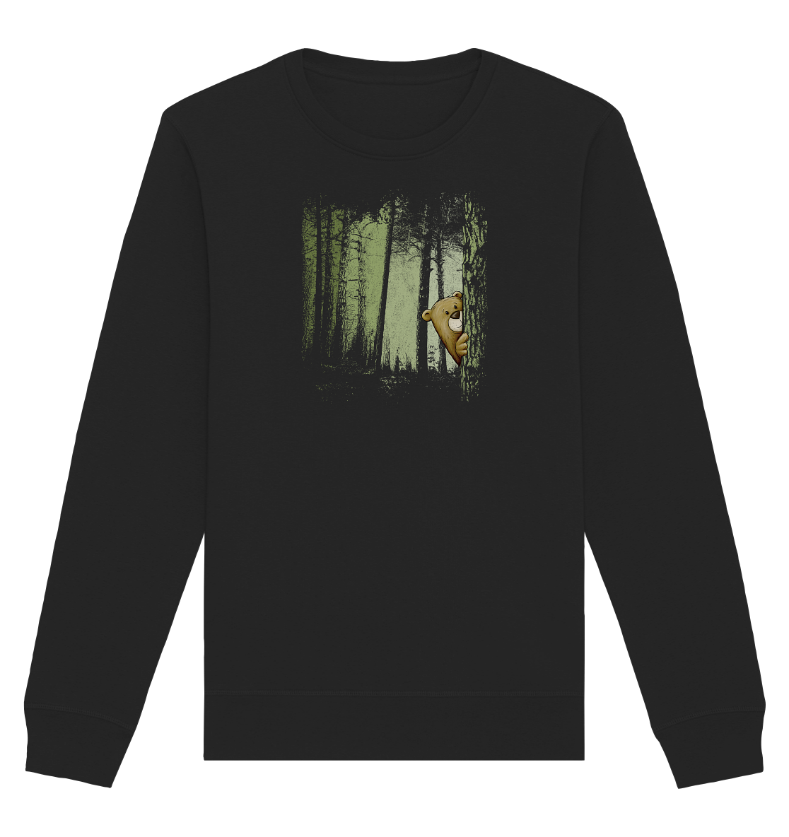 Comic Bär versteckt im Zwielicht Wald - Organic Basic Unisex Sweatshirt