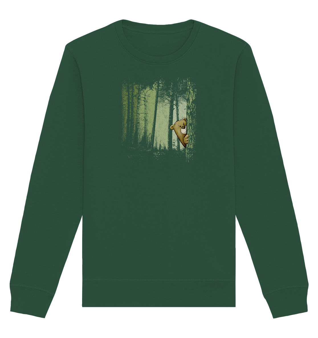 Comic Bär versteckt im Zwielicht Wald - Organic Basic Unisex Sweatshirt