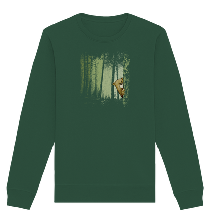 Comic Bär versteckt im Zwielicht Wald - Organic Basic Unisex Sweatshirt