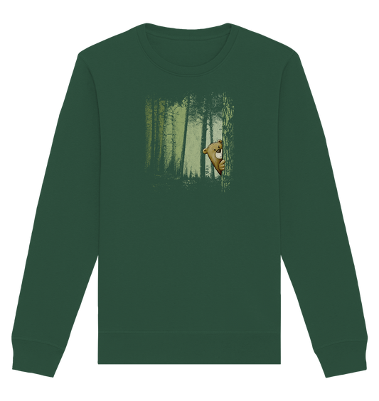 Comic Bär versteckt im Zwielicht Wald - Organic Basic Unisex Sweatshirt