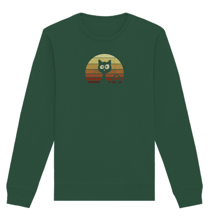 Katze vor Retro Sonnenuntergang - Organic Basic Unisex Sweatshirt