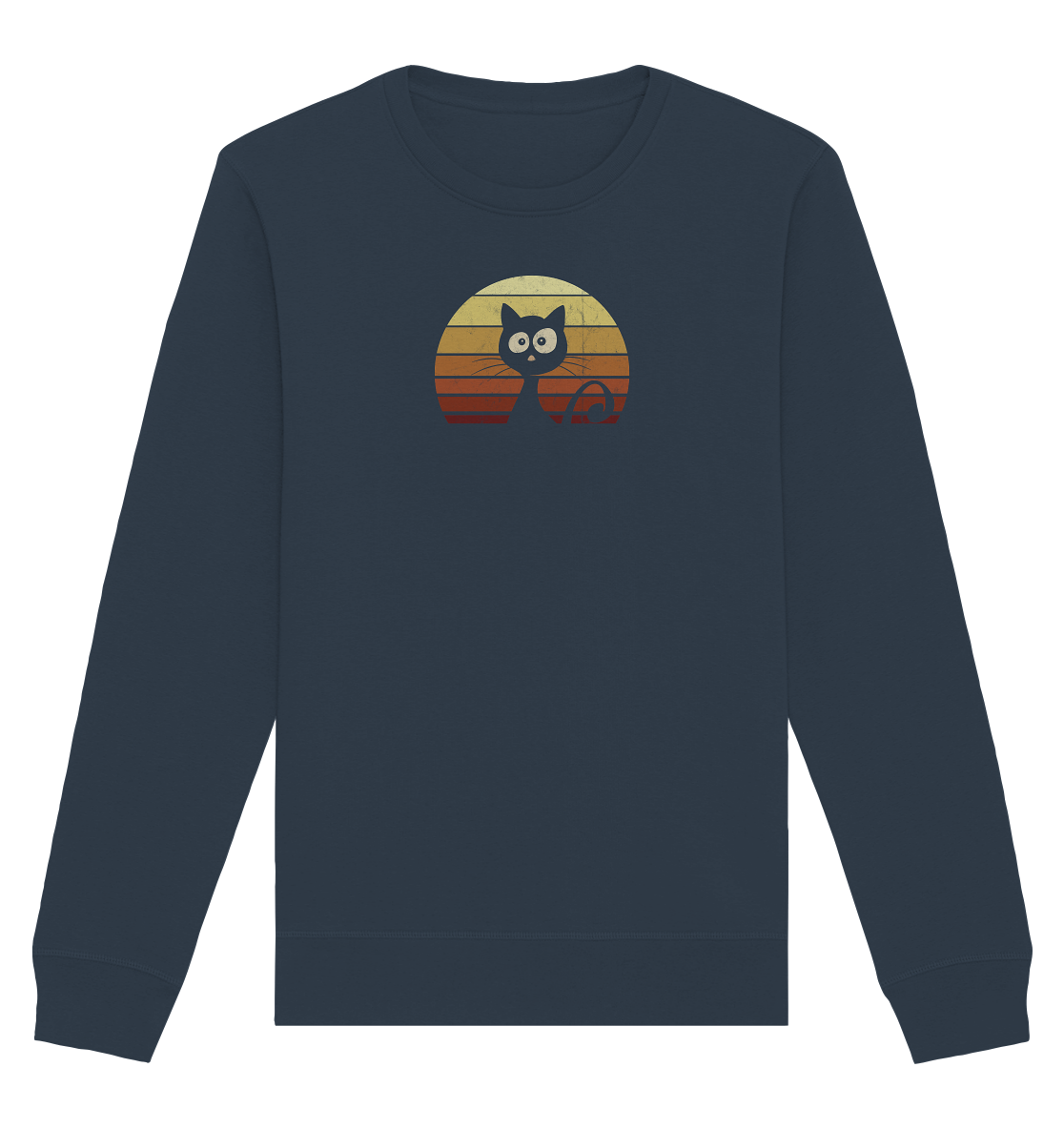 Katze vor Retro Sonnenuntergang - Organic Basic Unisex Sweatshirt