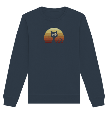 Katze vor Retro Sonnenuntergang - Organic Basic Unisex Sweatshirt