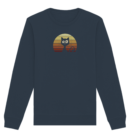 Katze vor Retro Sonnenuntergang - Organic Basic Unisex Sweatshirt