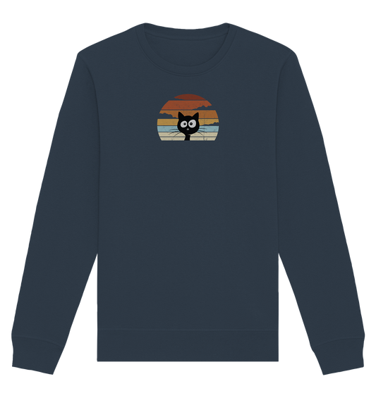 Retro schwarze Katze vor Sonnenuntergang - Organic Basic Unisex Sweatshirt