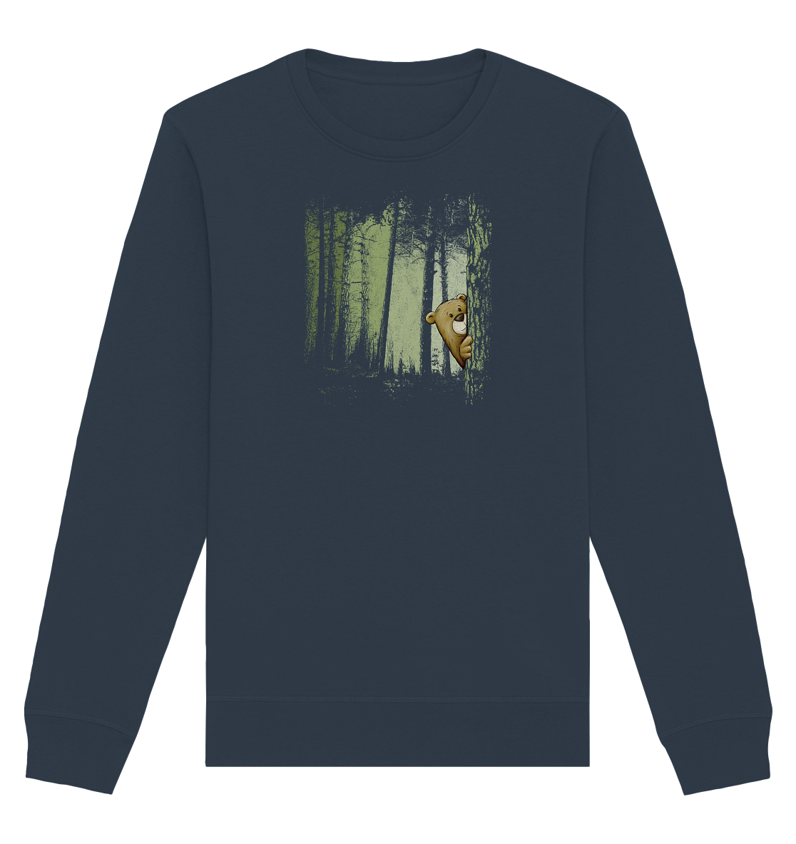 Comic Bär versteckt im Zwielicht Wald - Organic Basic Unisex Sweatshirt