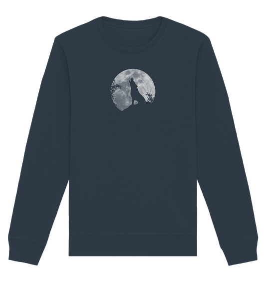 Heulender Wolf Silhouette vor Vollmond - Organic Basic Unisex Sweatshirt