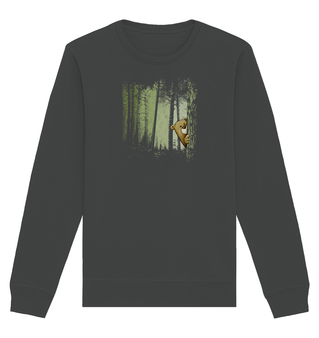 Comic Bär versteckt im Zwielicht Wald - Organic Basic Unisex Sweatshirt