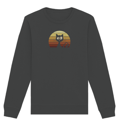 Katze vor Retro Sonnenuntergang - Organic Basic Unisex Sweatshirt