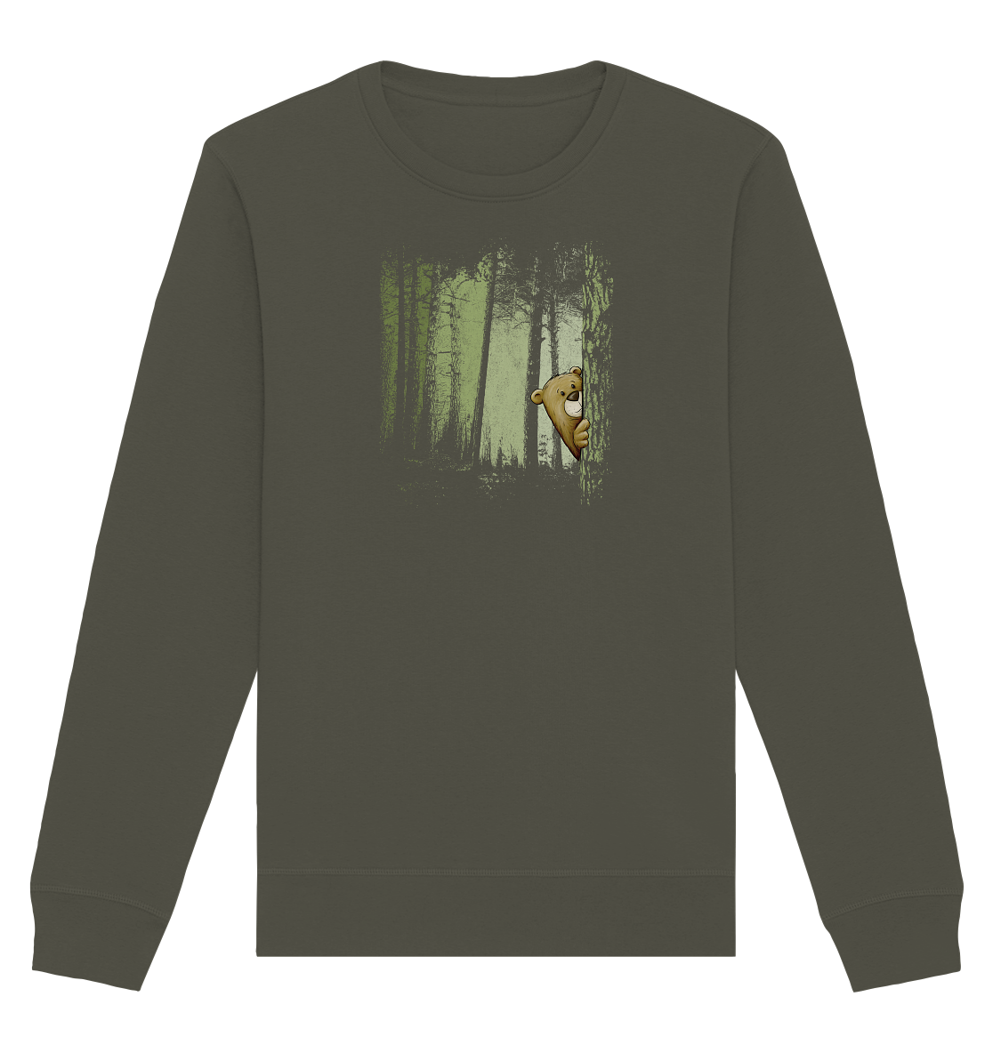 Comic Bär versteckt im Zwielicht Wald - Organic Basic Unisex Sweatshirt