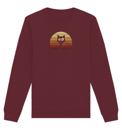 Katze vor Retro Sonnenuntergang - Organic Basic Unisex Sweatshirt