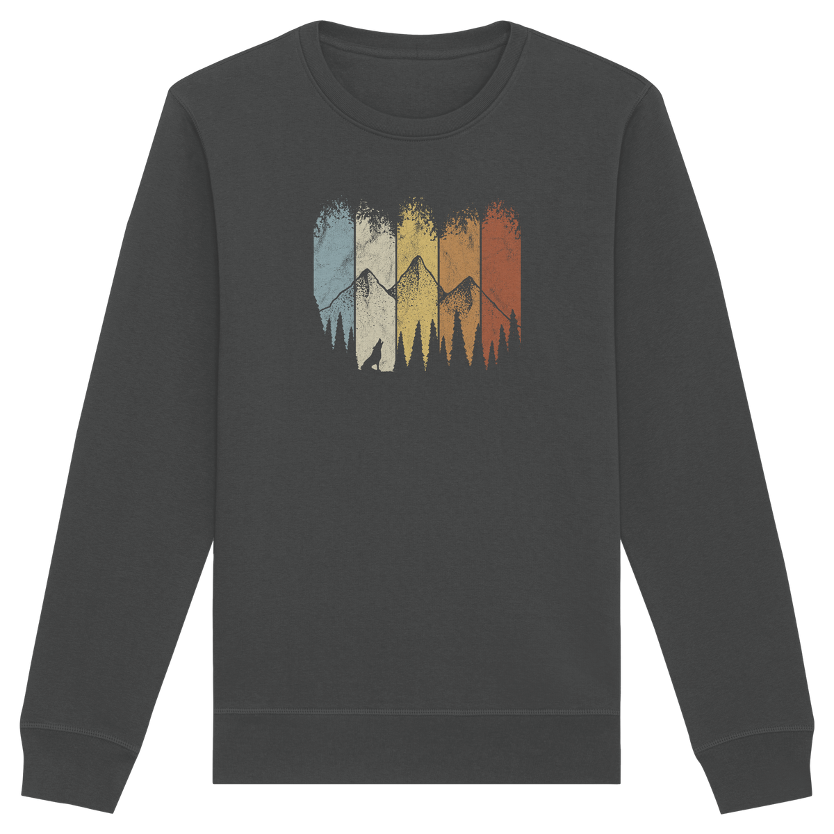 Retro Wald, Berge und Wolf  - Organic Basic Unisex Sweatshirt