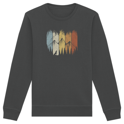 Retro Wald, Berge und Wolf  - Organic Basic Unisex Sweatshirt