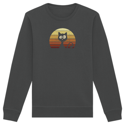 Katze vor Retro Sonnenuntergang - Organic Basic Unisex Sweatshirt