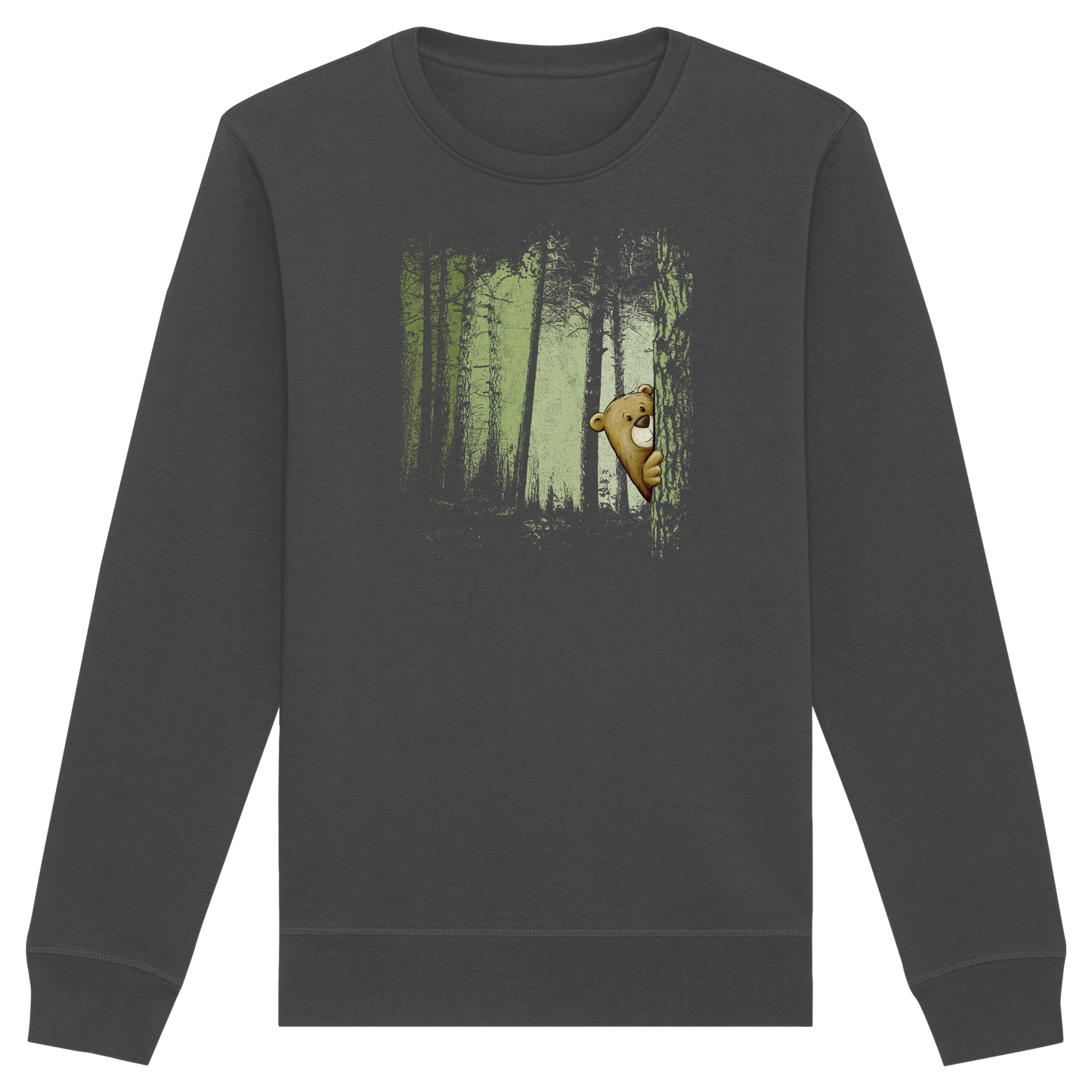 Comic Bär versteckt im Zwielicht Wald - Organic Basic Unisex Sweatshirt