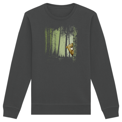 Comic Bär versteckt im Zwielicht Wald - Organic Basic Unisex Sweatshirt