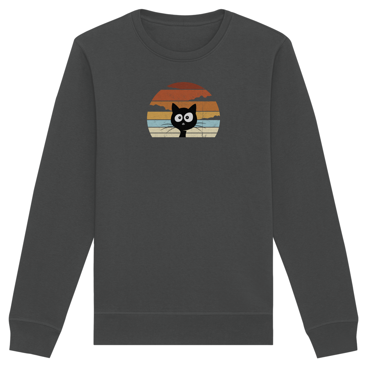 Retro schwarze Katze vor Sonnenuntergang - Organic Basic Unisex Sweatshirt