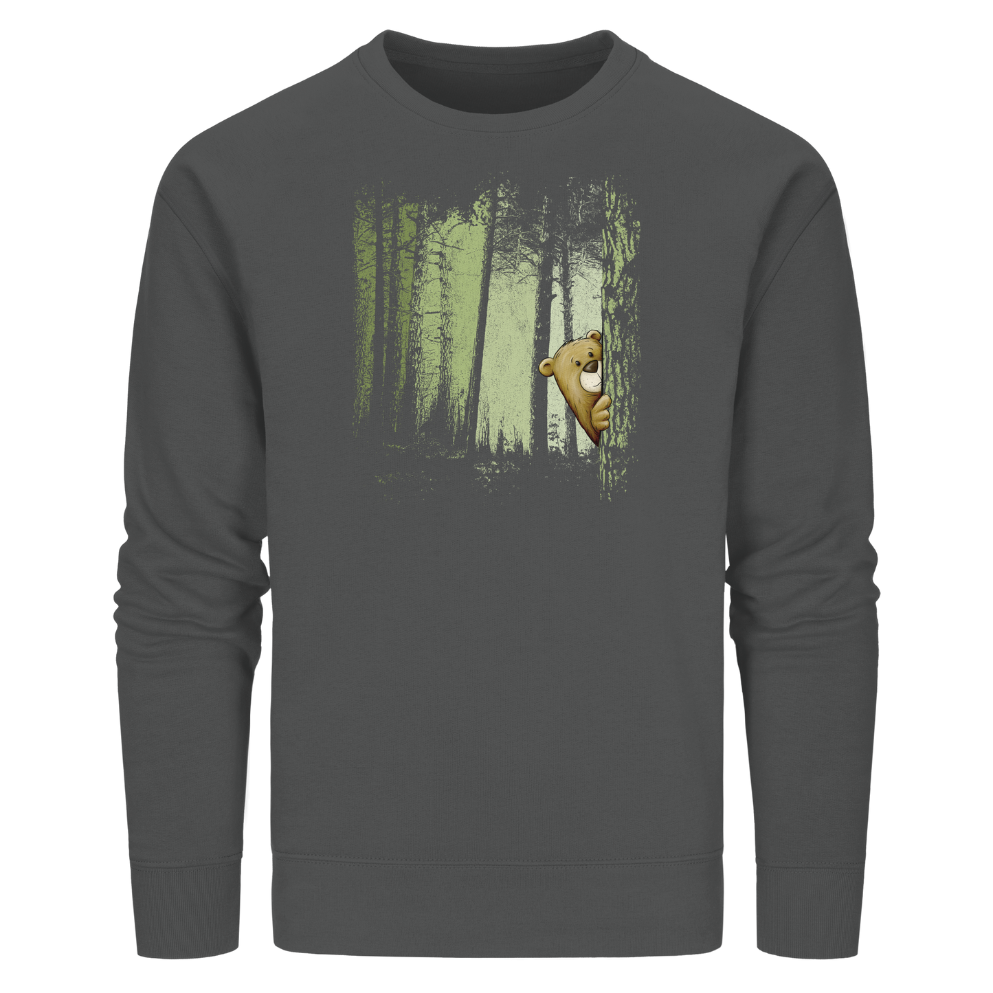 Comic Bär versteckt im Zwielicht Wald - Organic Basic Unisex Sweatshirt