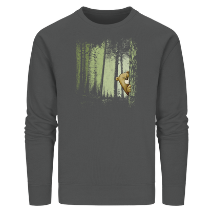 Comic Bär versteckt im Zwielicht Wald - Organic Basic Unisex Sweatshirt