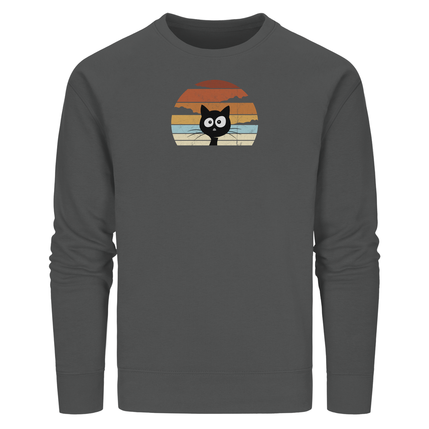 Retro schwarze Katze vor Sonnenuntergang - Organic Basic Unisex Sweatshirt