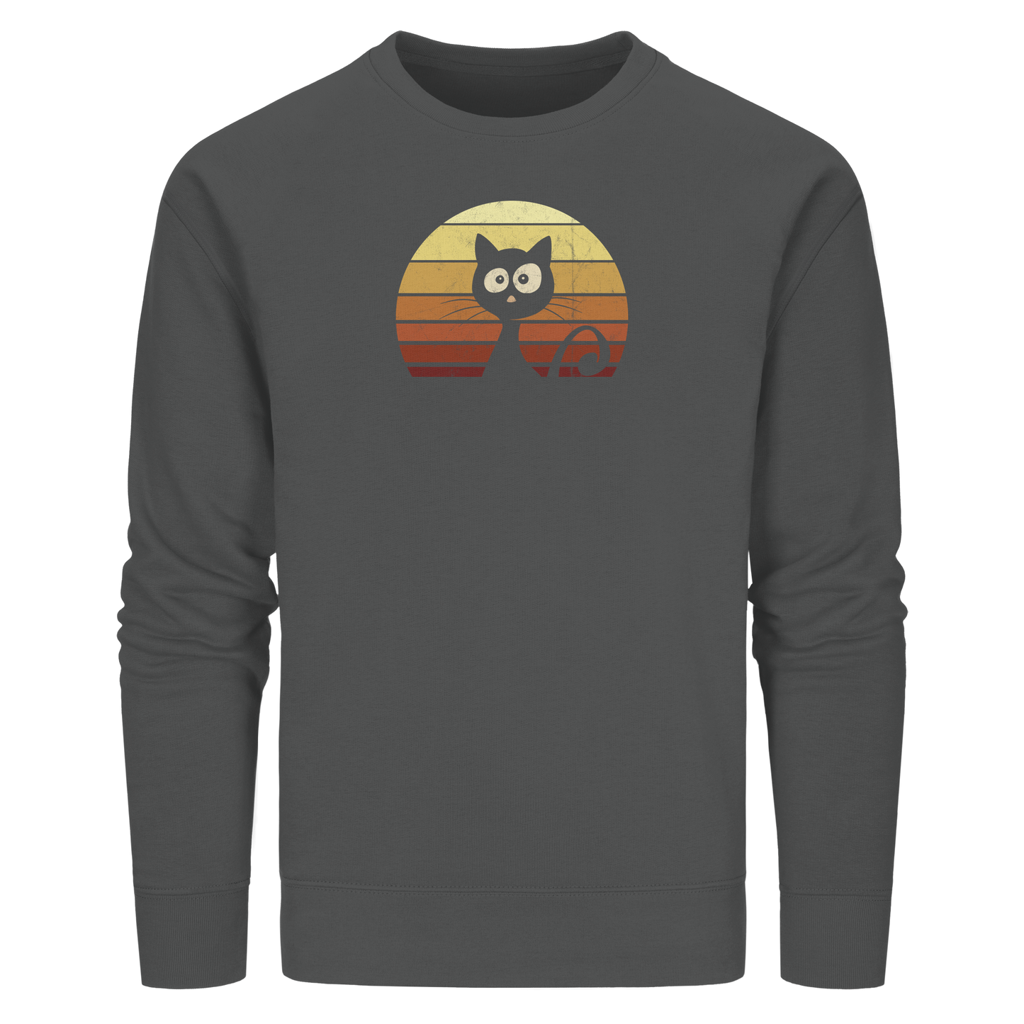 Katze vor Retro Sonnenuntergang - Organic Basic Unisex Sweatshirt