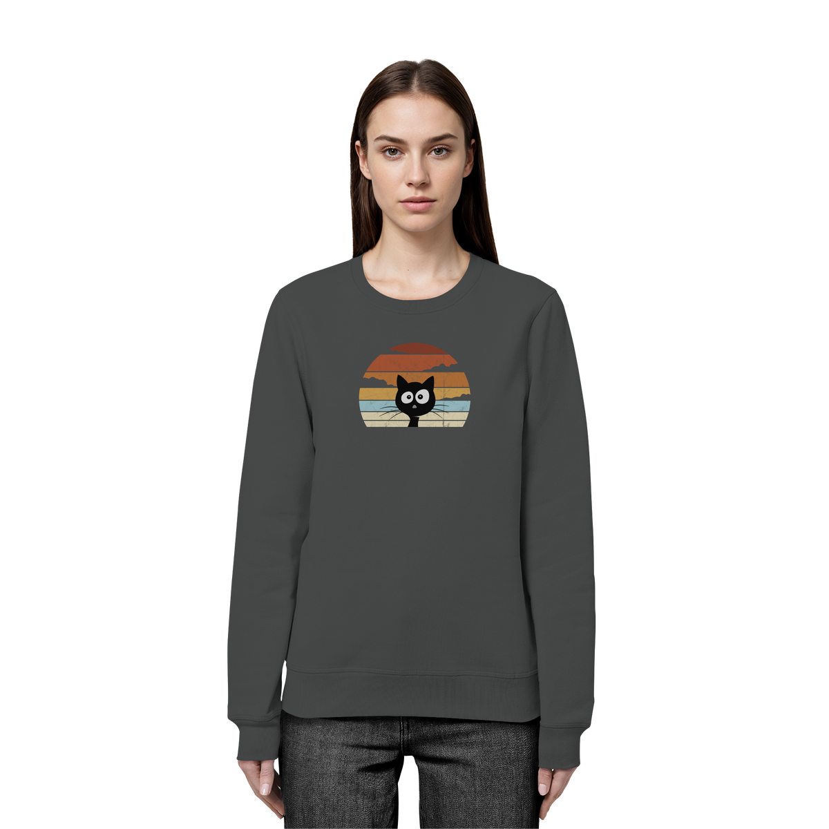 Retro schwarze Katze vor Sonnenuntergang - Organic Basic Unisex Sweatshirt