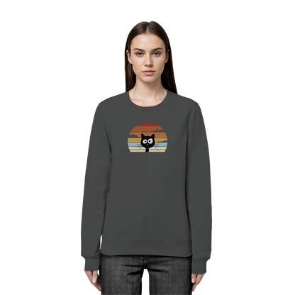 Retro schwarze Katze vor Sonnenuntergang - Organic Basic Unisex Sweatshirt