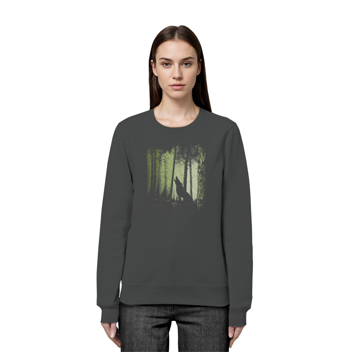 Einsamer Wolf im Zwielicht Wald  - Organic Basic Unisex Sweatshirt