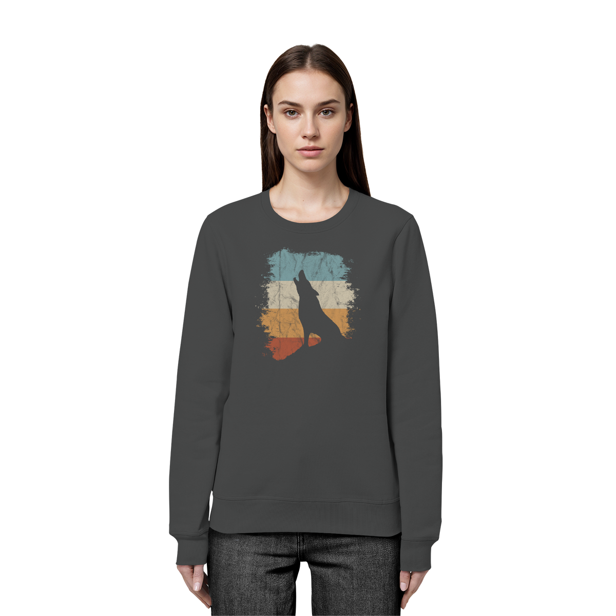 Retro Style lässig heulender Wolf  - Organic Basic Unisex Sweatshirt