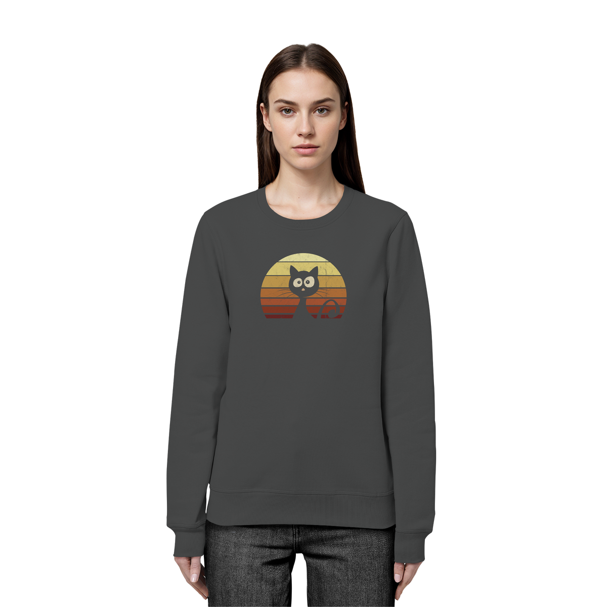 Katze vor Retro Sonnenuntergang - Organic Basic Unisex Sweatshirt